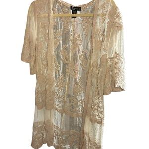 Miss Chievous Sheer Kimono Robe in Beige